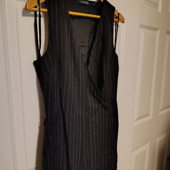 Ralph Lauren Black Pinstripe Jumpsuit Sleeveless Flared Pant - Picture 8 of 9